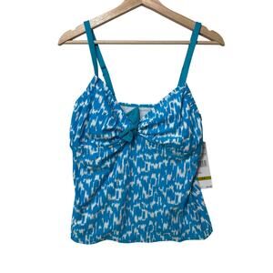 Beach House Adjustable Neckline Tankini Swim Top Chlorine Resistant Blue Size 14